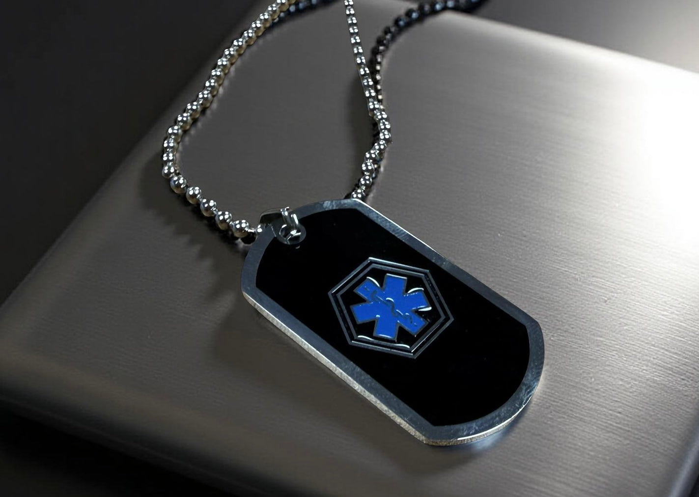 Black dog tag necklace