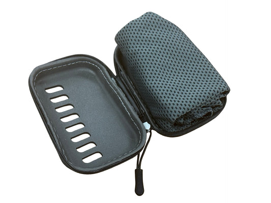 Cooling towel with travel case