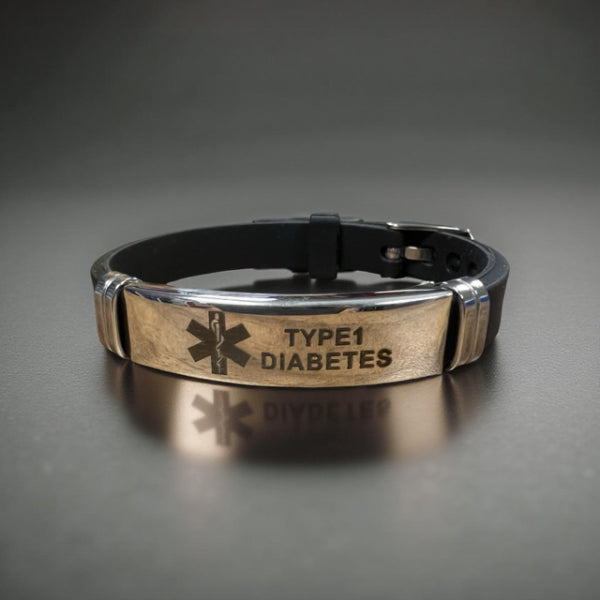Stainless Steel and rubber Type 1 Diabetes alert Bracelet