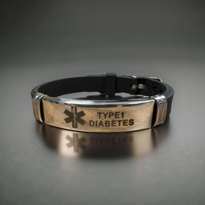 Stainless Steel and rubber Type 1 Diabetes alert Bracelet